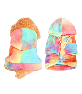 Rbenxia Tie-Dye Dog Hoodie – Warm Fleece Jacket, Multicolor, Small